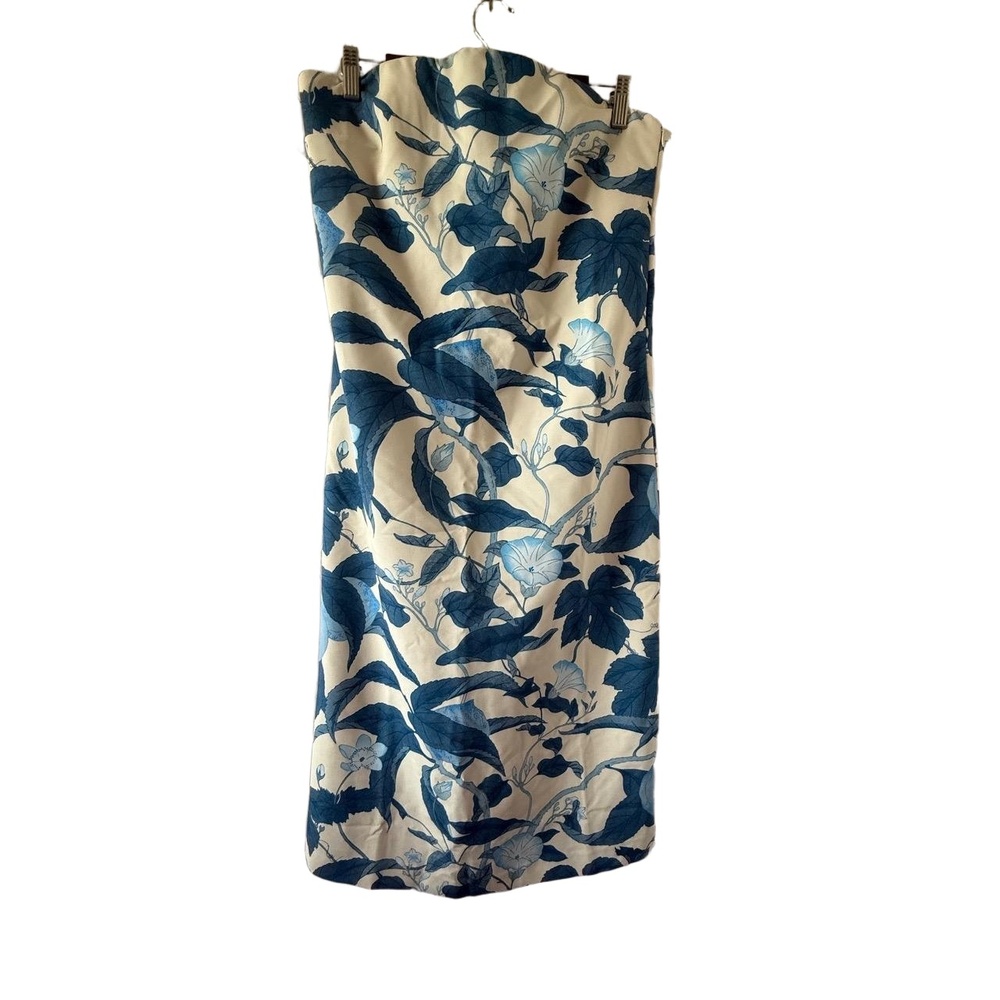 Tuckernuck Dress Womens Medium Blue Ivory Strapless Floral Print Summer Resort‎